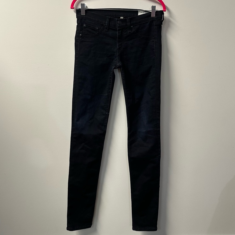 RAG & BONE women's black navy faded mid rise skinny jeggings, 26".